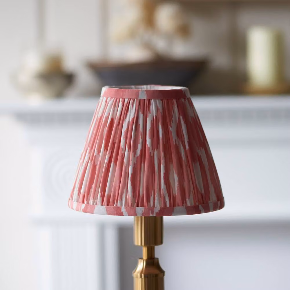 Netlighting Trobridge Rechargeable LED Table Lamp with Pink Multicolour Fabric Ikat Shade and Brass Base – 3