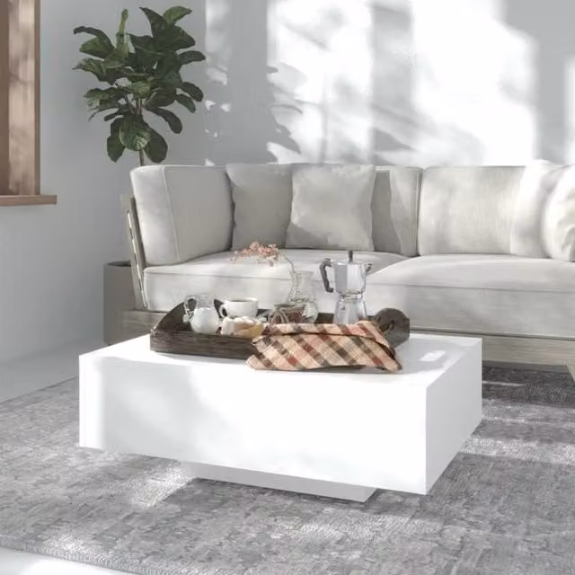 Berkfield Home Modern White Coffee Table in Engineered Wood, W/D/H: 85 x 55 x 31 cm
