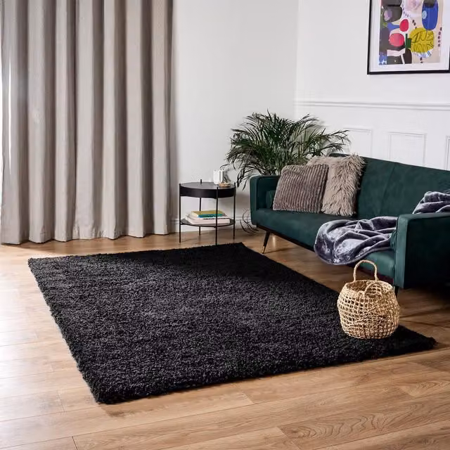 Bravich California Shaggy Rug in Black, W: 290 cm, D: 200 cm