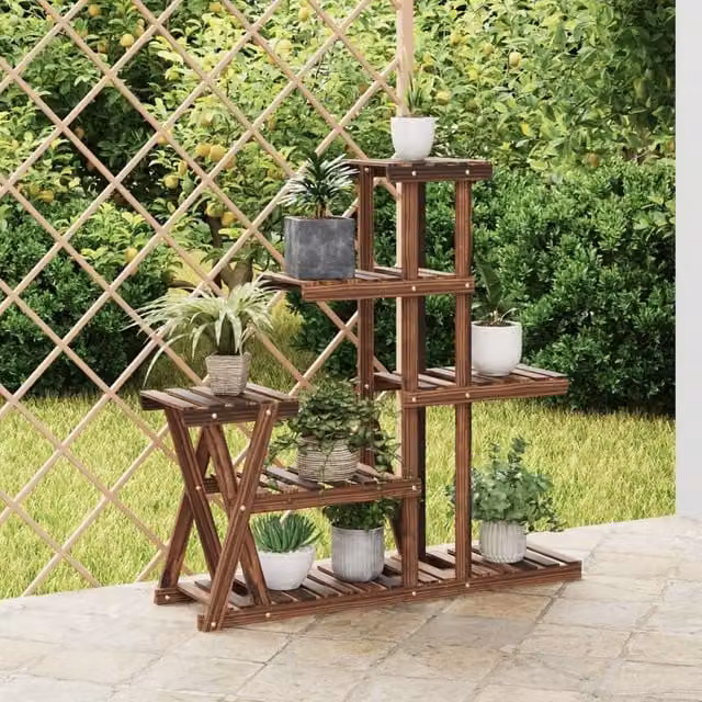 Berkfield Home Retro Solid Wood Fir Flower Stand in Brown, W/D/H: 25 x 95 x 96 cm – 1