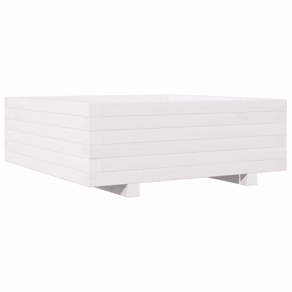 Berkfield Home White Decorative Garden Planter Tub in Solid Wood, W: 70 cm, D: 70 cm, H: 26.5 cm – 2