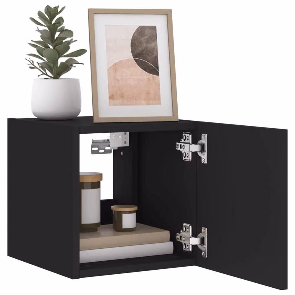 Berkfield Home Set of 2 Modern Black Wall-Mounted TV Cabinets with Integrated LED Lighting, W/D/H: 30.5 x 35.0 x 30.5 cm – 4