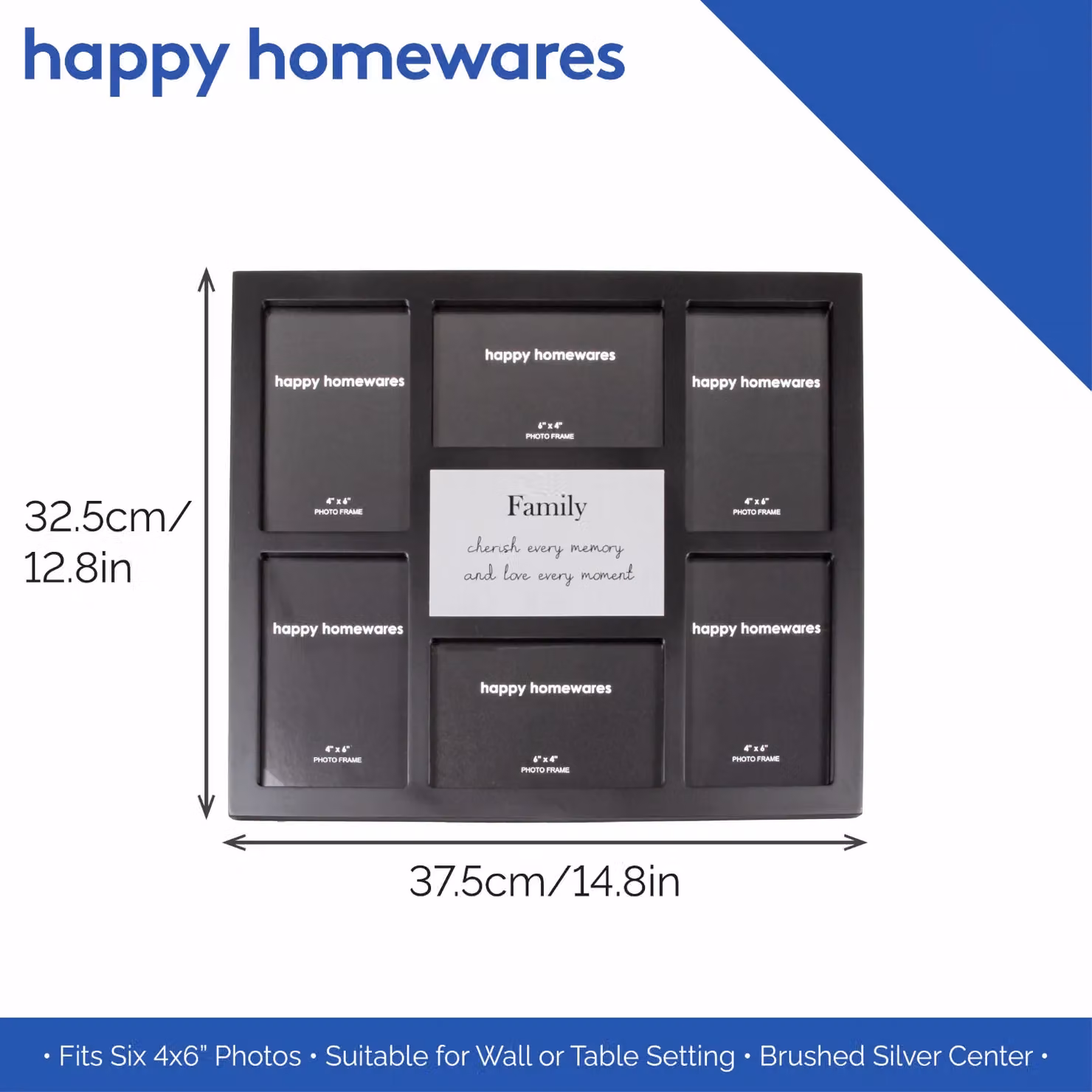 Happy Homewares Modern Black Multi Collage Rectangular Tabletop Picture Frame – 6