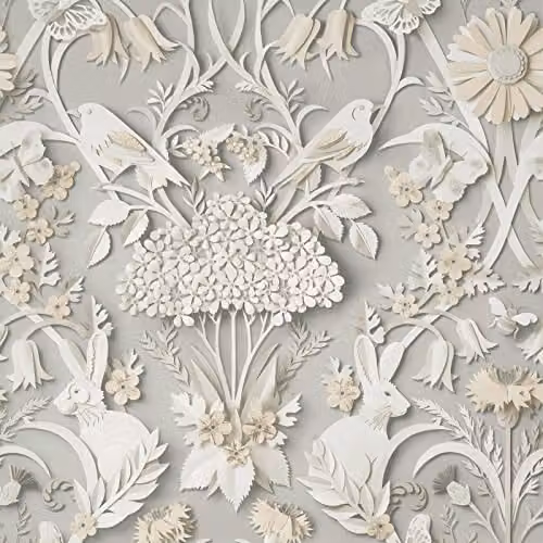 Fine Decor UK Woodland Washable Floral Wallpaper in Soft Grey
