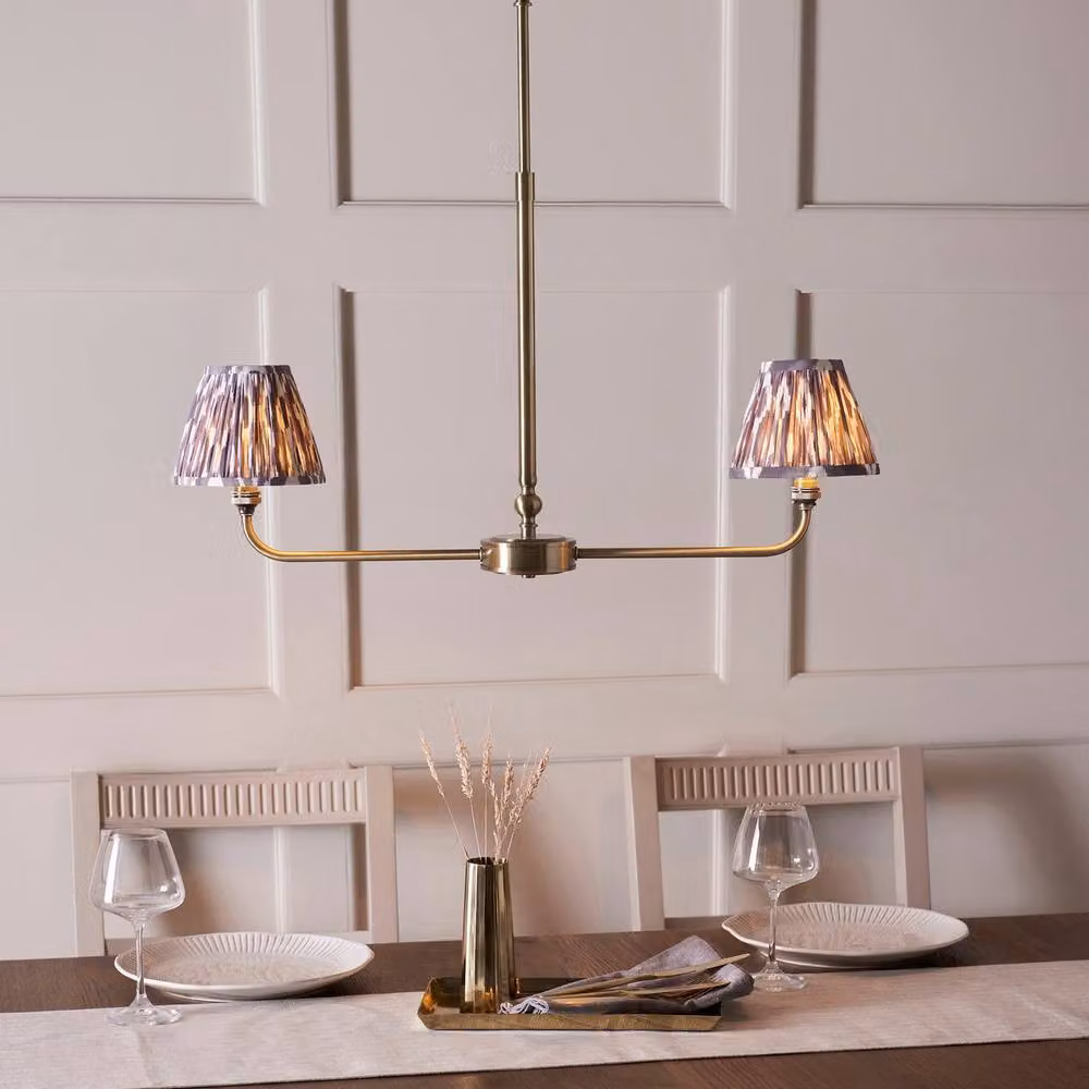 Netlighting Lille Brass Plate Pendant Light with Grey Fabric Ikat Shade in Gold/Brass, Diameter: 16 cm – 2