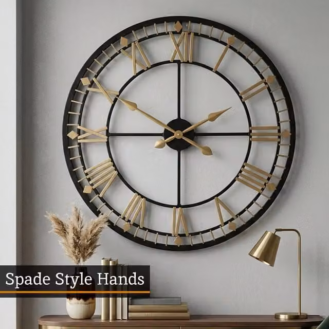Orsina Round Metal Wall Clock in Black and Gold, Diameter: 80 cm – 1