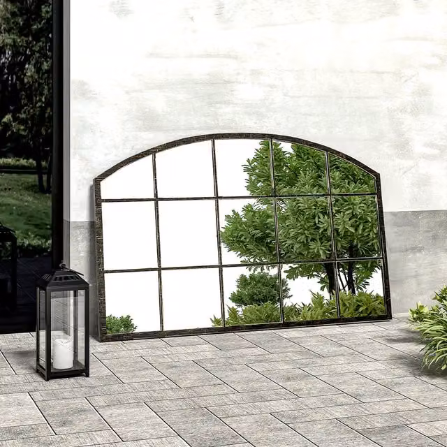 Livingandhome Black Framed Arched Wall Mirror in Bronze