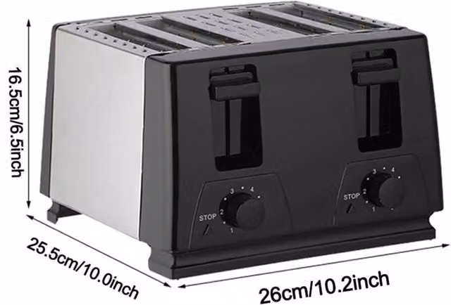 PAWNORA 4 Slice Extra Wide Slot Toaster with Variable Browning, Defrost and Reheat Functions in Black