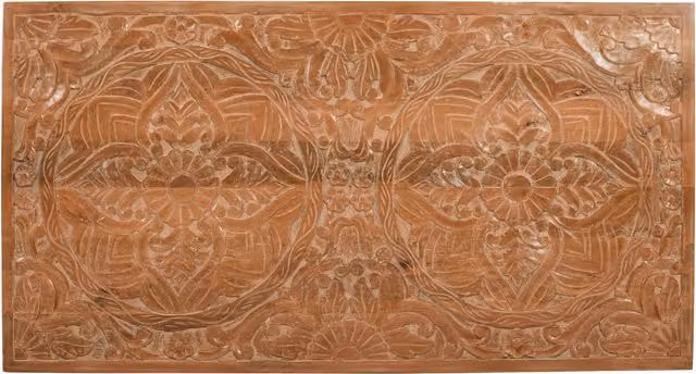 IH Design Shabby Chic Floral Carved Mango Wood Bed Frame Headboard in Brown and White