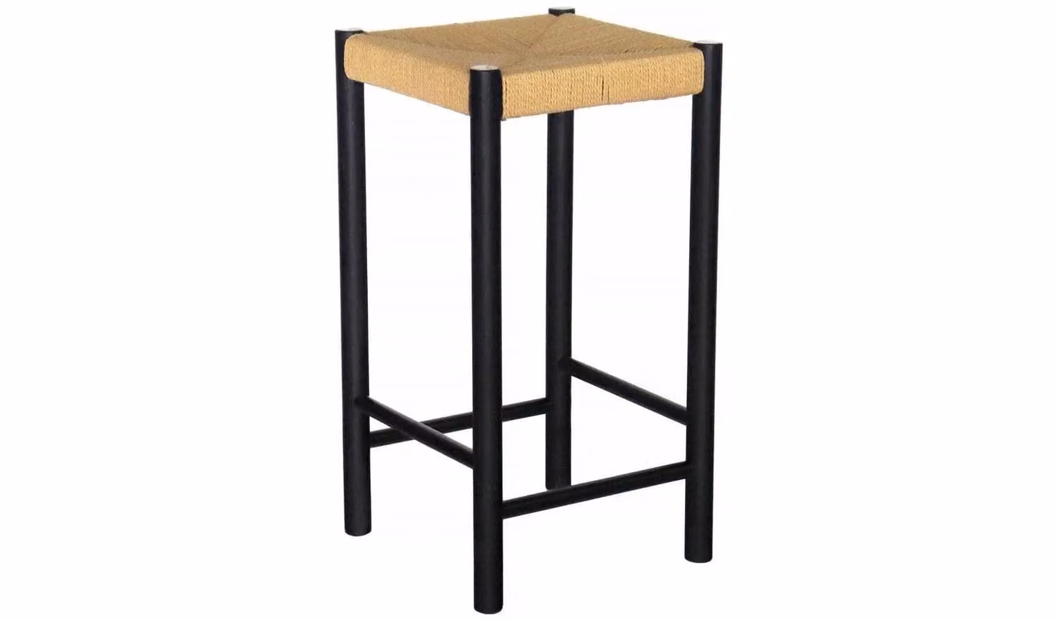 Hanna Oak Counter Stool in Black with Rattan Seat for Kitchen Islands and Breakfast Bars