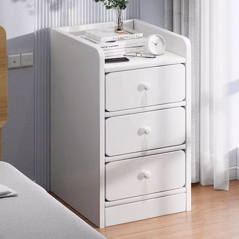 FORGEVIO Modern White Lacquered 3-Drawer Compact Bedside Cabinet – 2