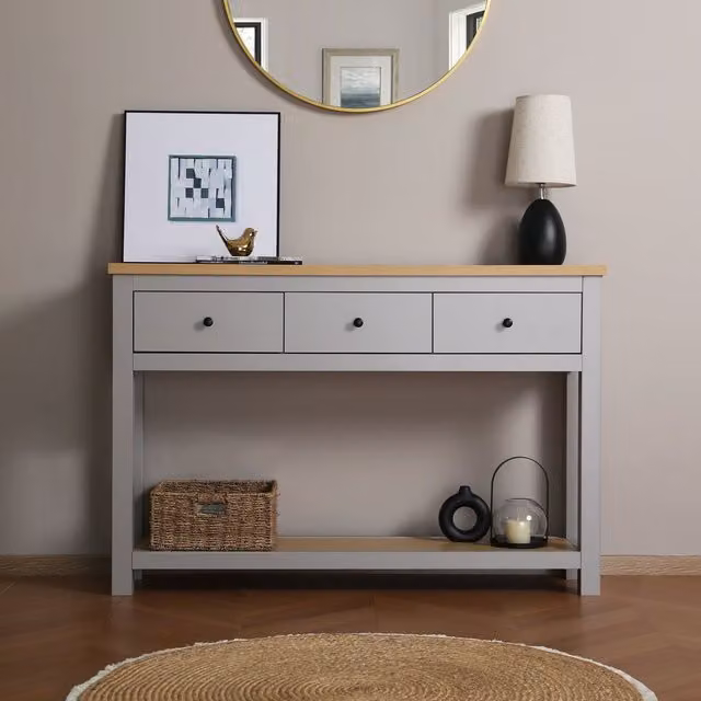 Home Garden Direct Wiltshire 3 Drawer Console Table in Grey