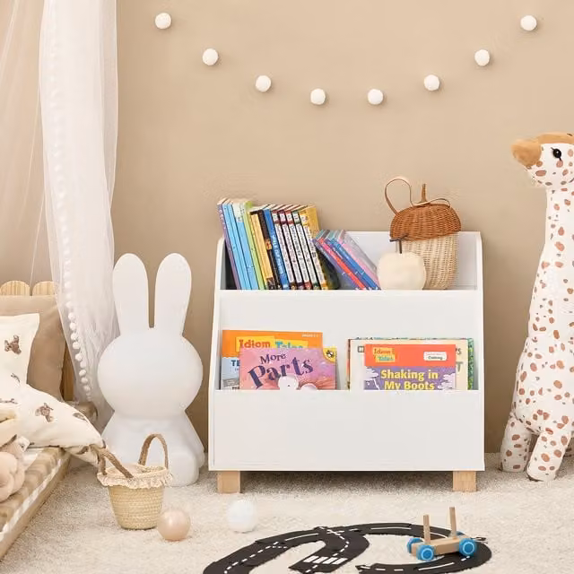 SoBuy Kids Bookcase Rack Organiser with 3 Storage Compartments, White