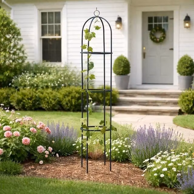 Marco Paul Heavy Duty Metal Garden Obelisk Trellis Support in Black, Height: 190 cm, Width: 40 cm