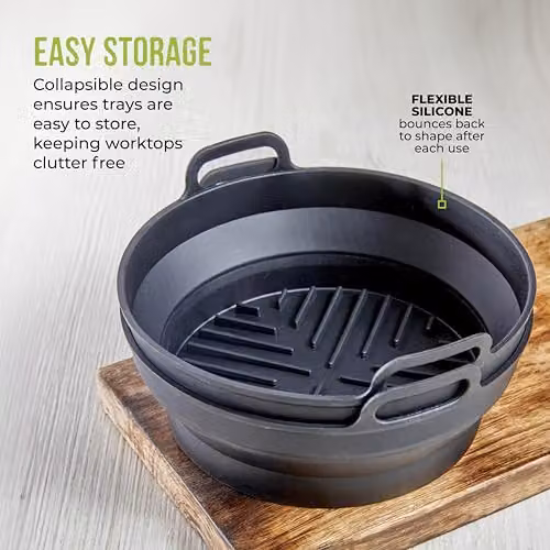 Tower Round Silicone Air Fryer Trays, 2-Piece Black Non-Stick Reusable Liners, T843090 – 7
