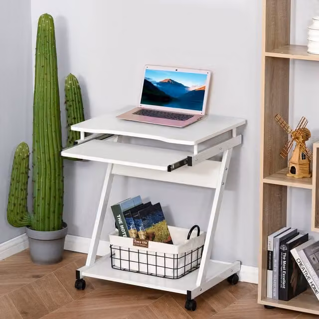 HOMCOM Modern Movable Computer Desk with Castors, White