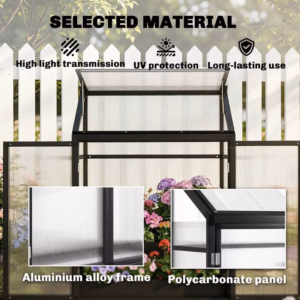 OUTSUNNY Black Aluminium and Polycarbonate Walk-in Greenhouse with Door, 0.6m2 – 5