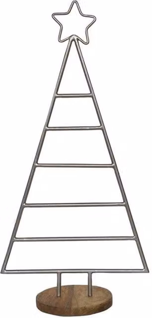 Lemon Pavilion Christmas Tree with Star in Light Grey, Mild Steel and Mango Wood, W: 35 cm, D: 15 cm, H: 71 cm