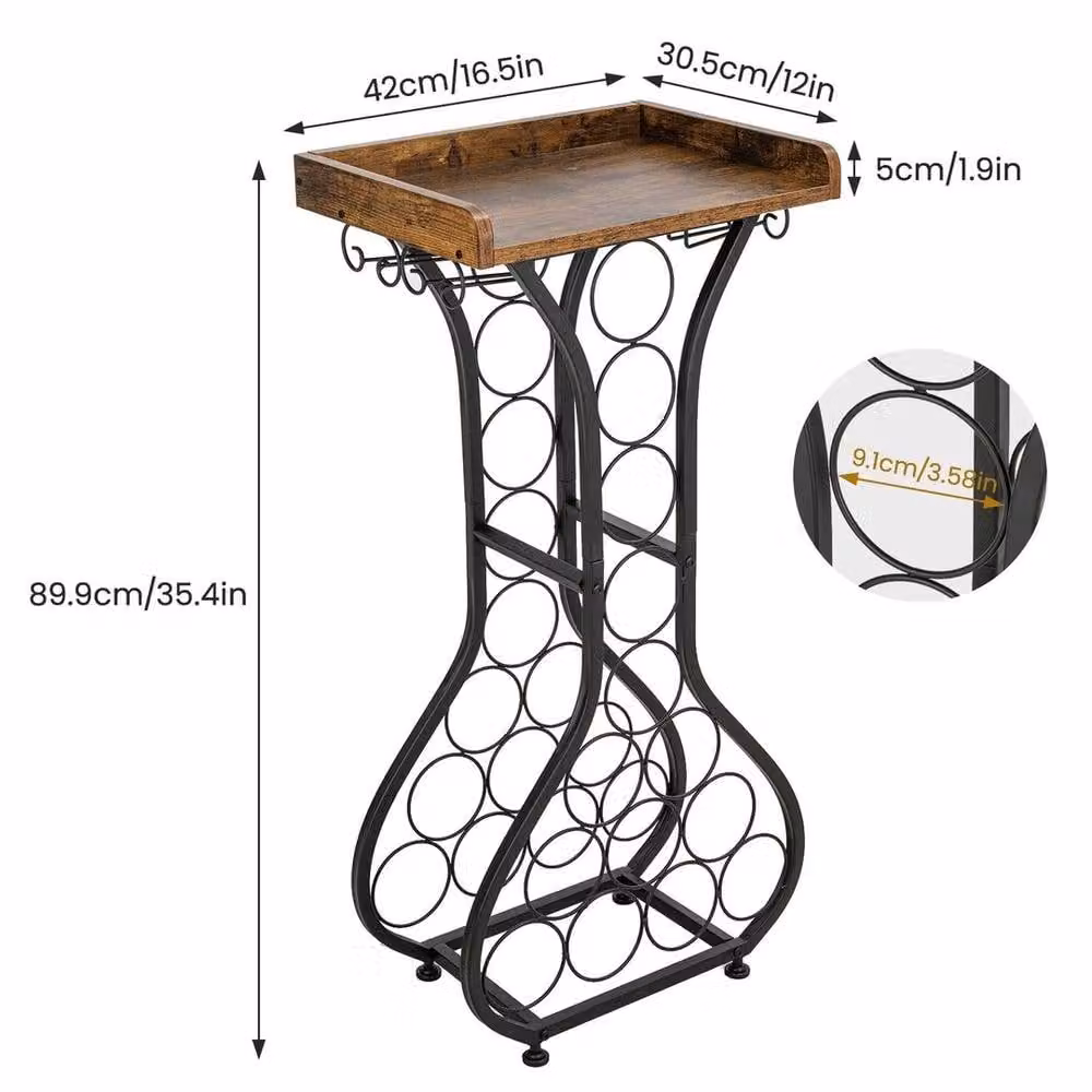 NESTLUNE Freestanding Wooden and Metal Wine Rack in Black and Brown, W: 100 cm, D: 15 cm, H: 15 cm – 2