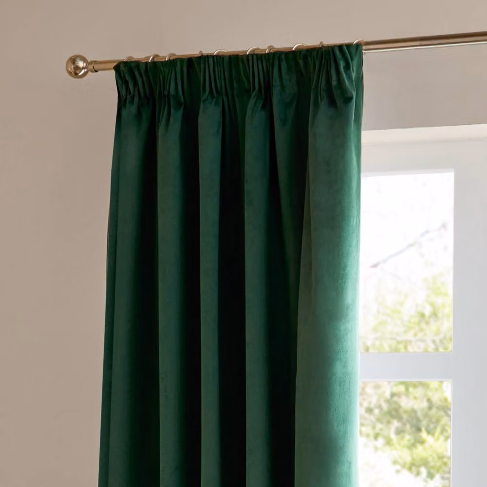 Furn Emerald Green Velvet Room Darkening Pencil Pleat Curtain Pair, Width: 229 cm, Drop: 137 cm – 4