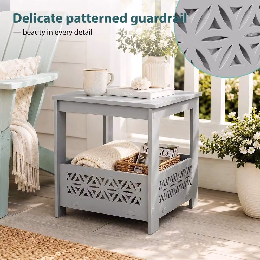 KORVIXA Grey 2-Tier Square Corner Table W/D/H: 100 x 100 x 100 cm – 3