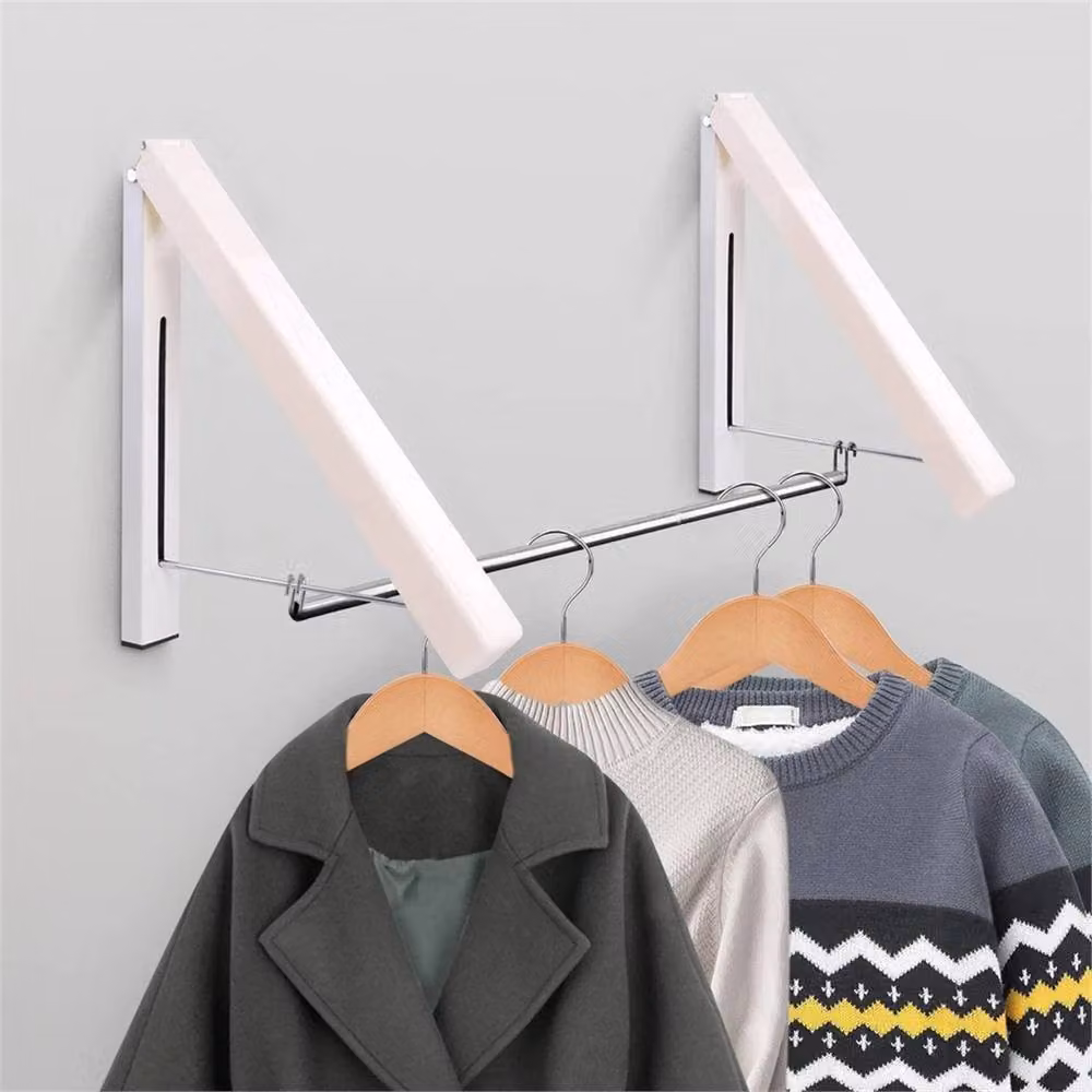 FLAVORA 2-Piece Retractable Wall Mounted Foldable Laundry Rack in White – 2