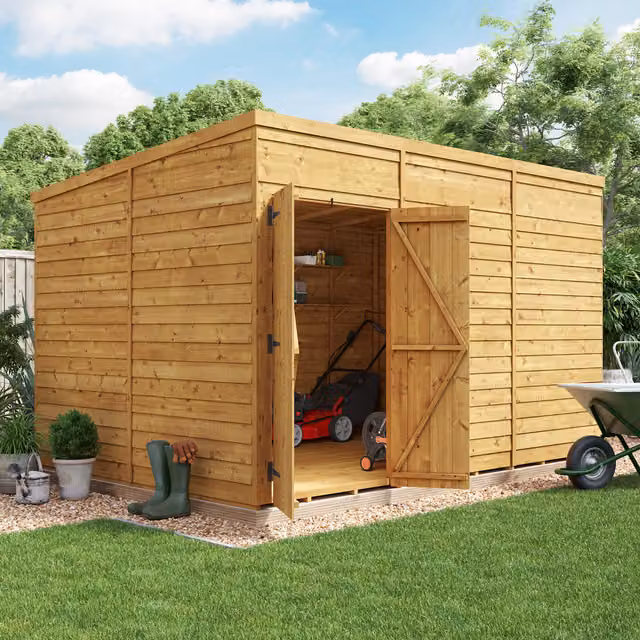 BillyOh Switch Overlap Pent Wooden Shed in Brown with Double Doors and Floor