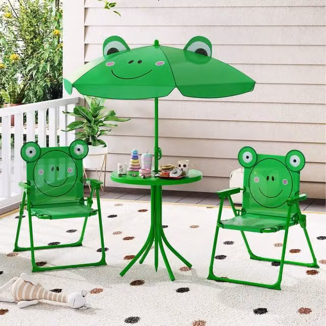 Costway Kids Picnic Table and Chair Set in Green