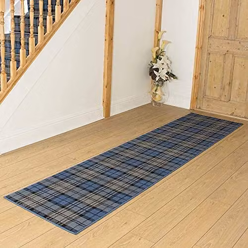 runrug Blue Tartan Hallway Runner Rug, W/D/H: 80 x 390 x 0.9 cm – 5