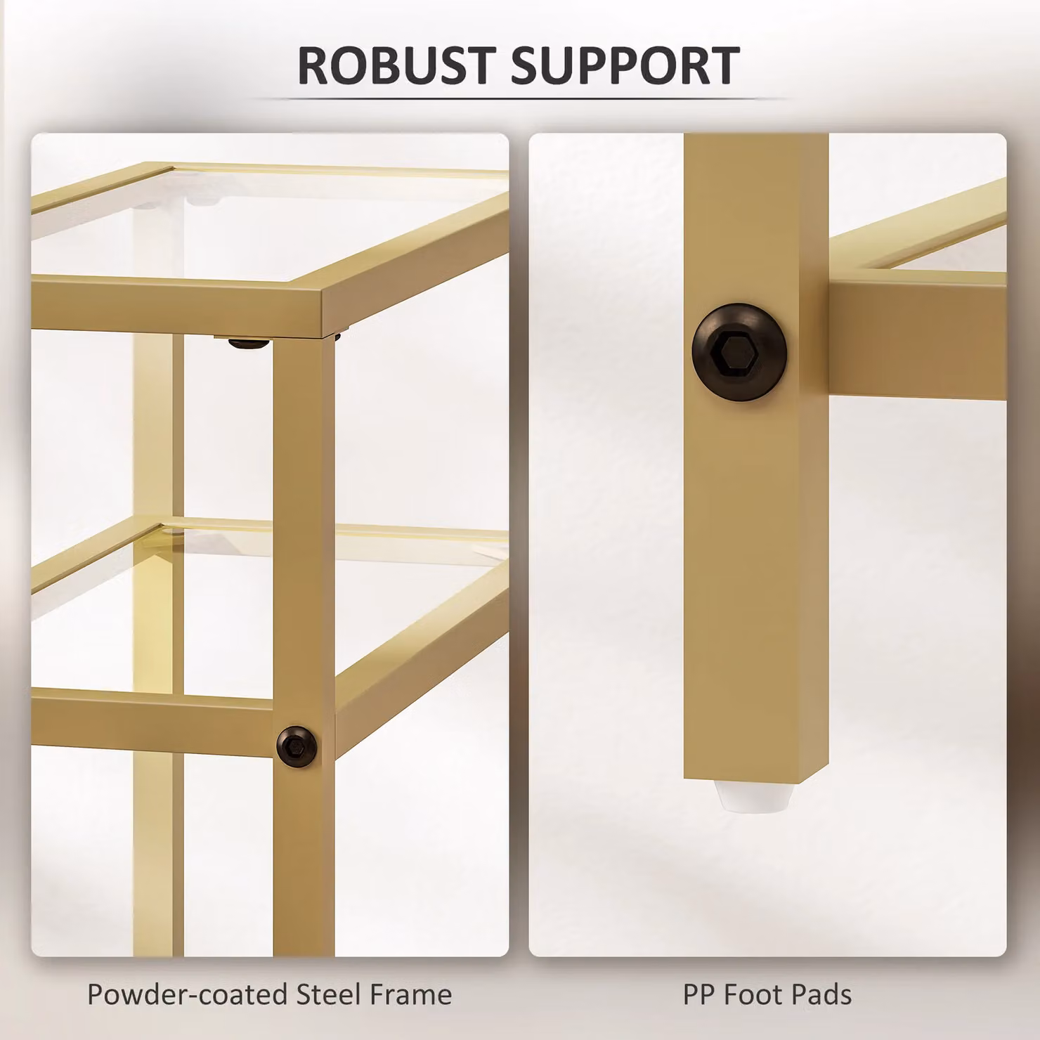 HOMCOM Modern Slim Side Table with Tempered Glass Tabletop in Gold – 5