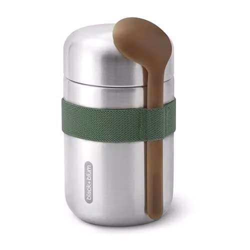 Black + Blum Leakproof Insulated Food Flask, 400ml, Silver and Green