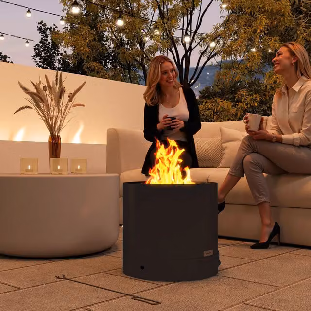 Outsunny Black Steel Wood Burning Outdoor Fire Pit with Ash Tray and Fire Poker