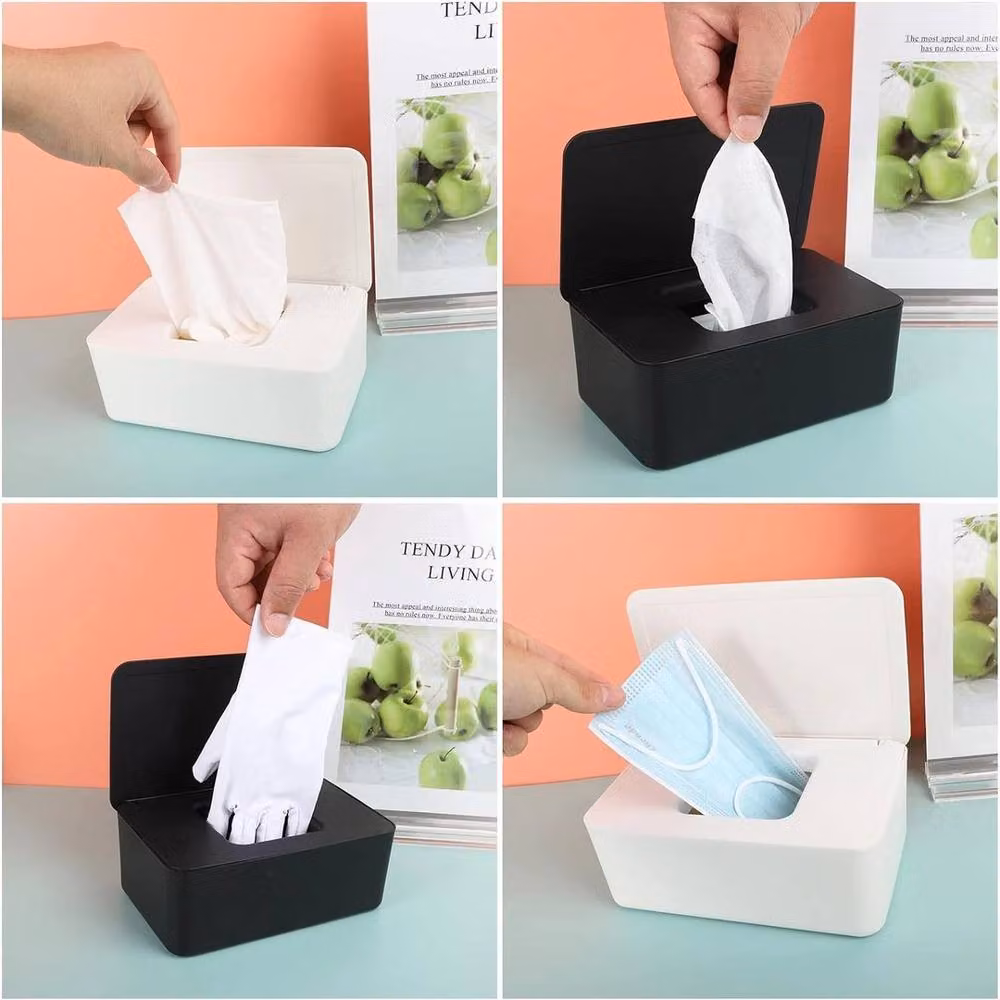 Flavora Wet Wipes Dispenser Box Set with Lid, 1x White and 1x Black, Width: 50 cm – 3