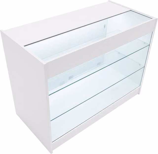 Monstershop K1200 LED Retail Shop Counter in White with Glass Doors and Integrated Lighting – 1