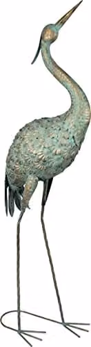 St Helens Home & Garden Metal Elegant Heron Free Standing Garden Ornament Sculpture in Green and Turquoise, Height: 104 cm – 1