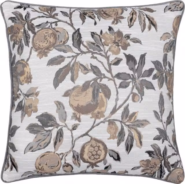 Make it a Home Pomegranate Floral Jacquard Square Cushion in Beige, Brown and Multicolour Polyester
