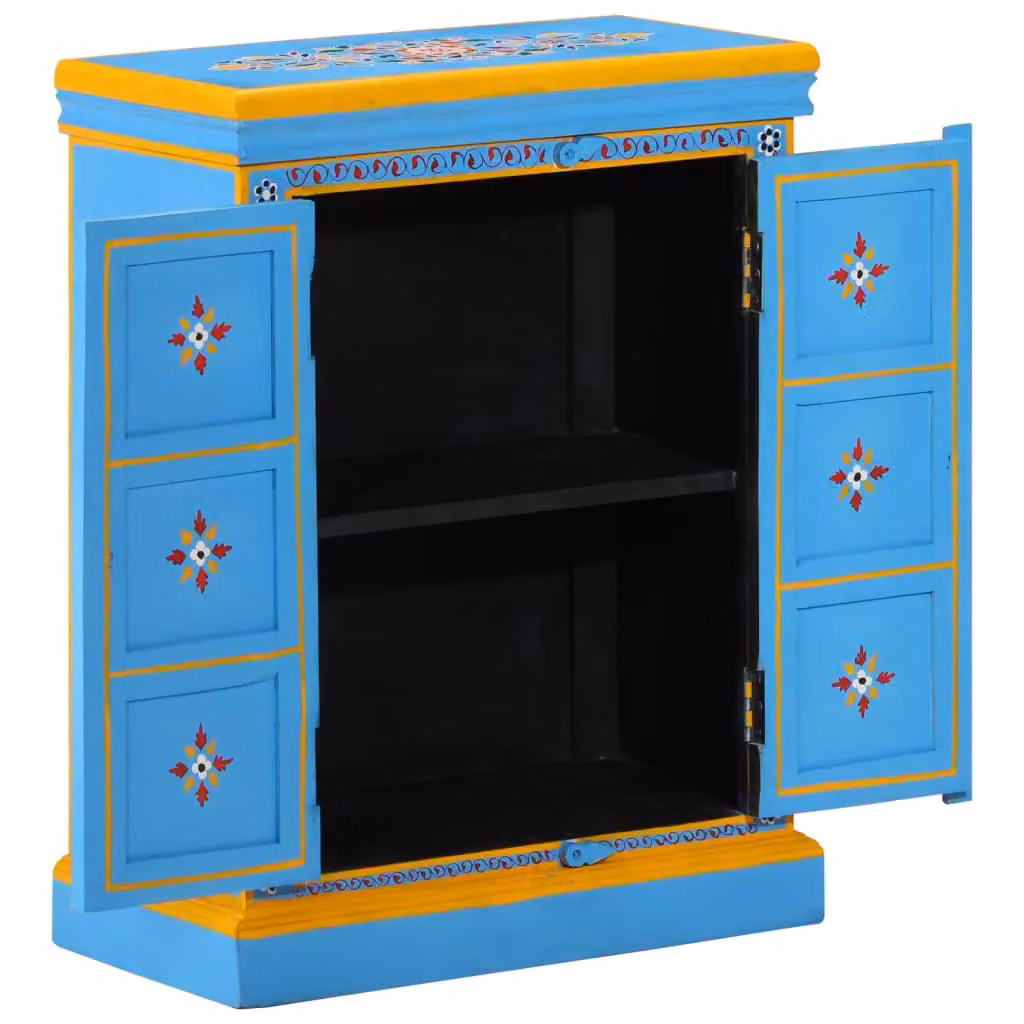 Berkfield Home Turquoise Hand Painted Solid Mango Wood Retro Sideboard – 2
