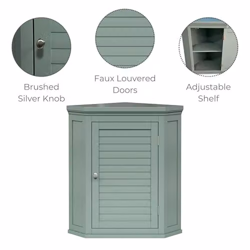 Teamson Home Glancy Wall Mounted Corner Cabinet with Faux Louvered Hinged Doors, Green – 2