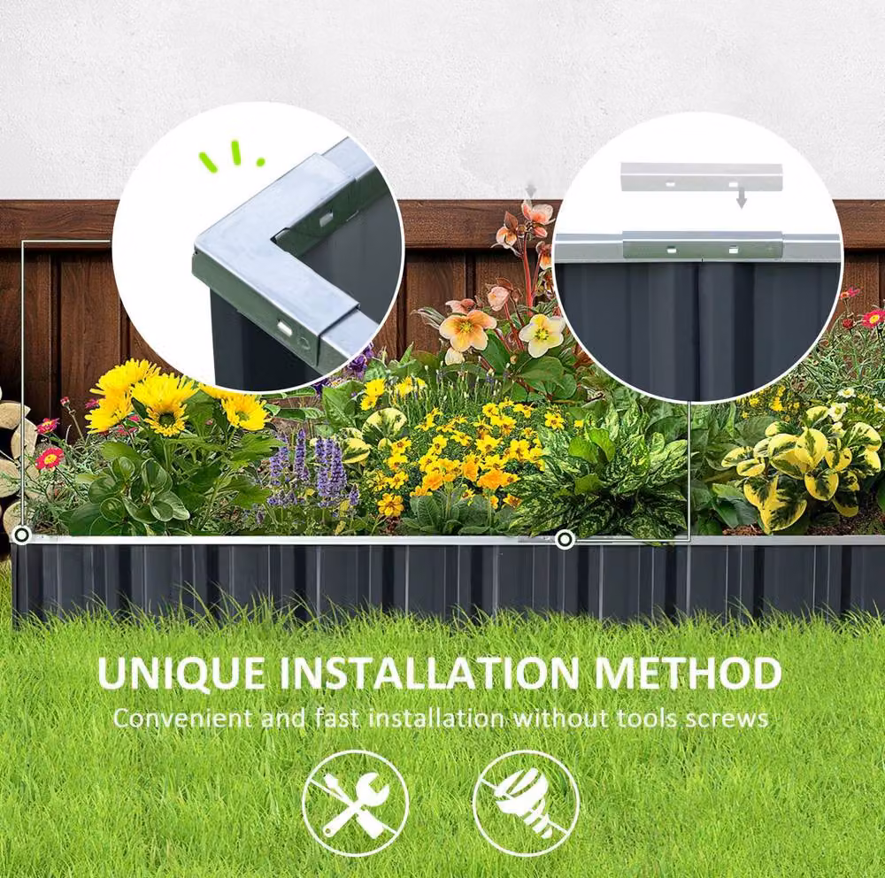 STILVORA Grey Galvanised Steel Raised Garden Bed W: 258 cm, D: 90 cm, H: 30 cm – 5