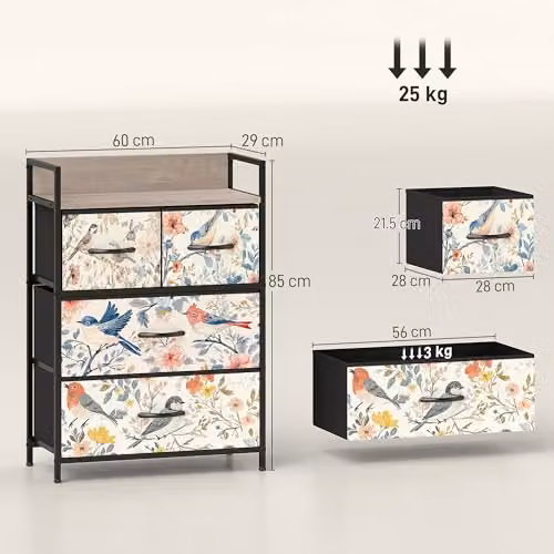 HOMCOM Modern White Fabric Chest of Drawers with 4 Drawers for Bedroom or Living Room – 7