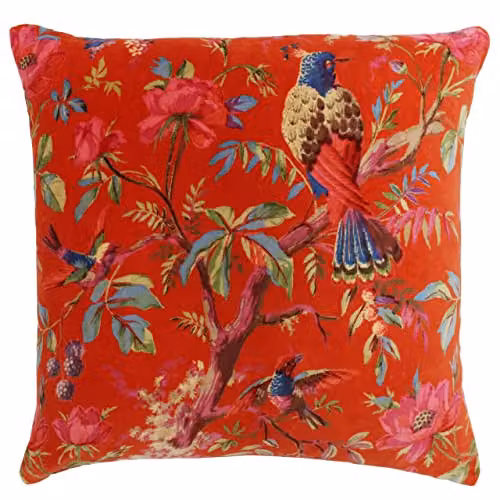 Paoletti Paradise Orange Floral Square Polyester Filled Cushion