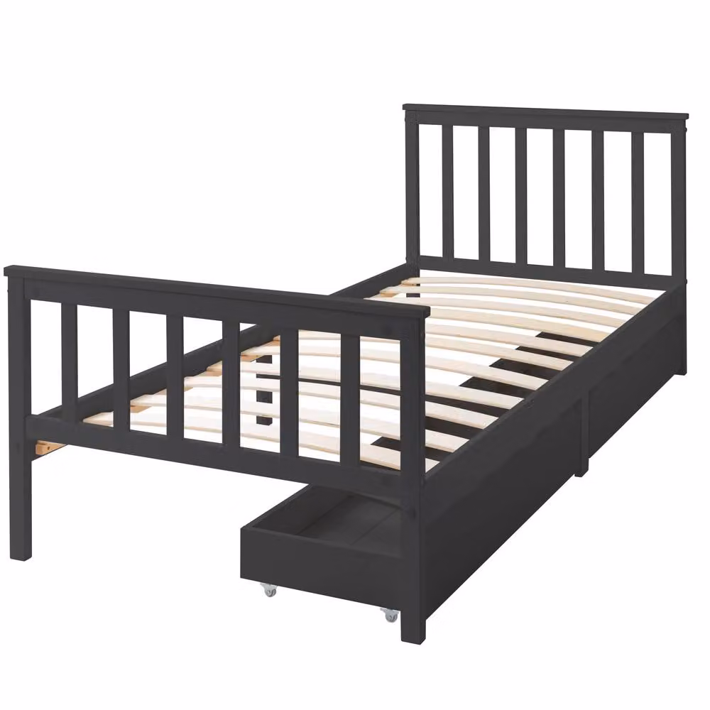 Nöa and Nani Otis Single Bed Frame with 2 Storage Drawers, Anthracite Grey, W/D/H: 90 x 190 cm – 3