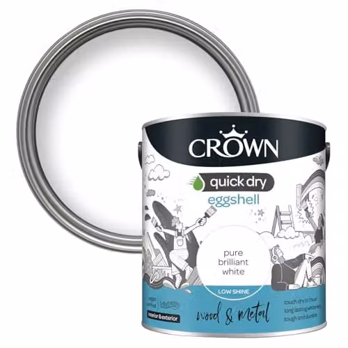 Crown Quick Dry Water Based Wood and Metal Eggshell Paint in White, 2.5l – 2