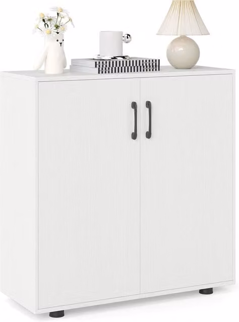 Costway Modern 2-Door Freestanding Storage Cabinet in White with Internal Shelves