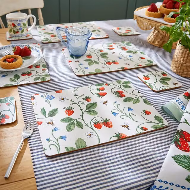 Ulster Weavers Strawberry Patch Floral Printed MDF Placemats, Pack of 4, Multicolour – 1