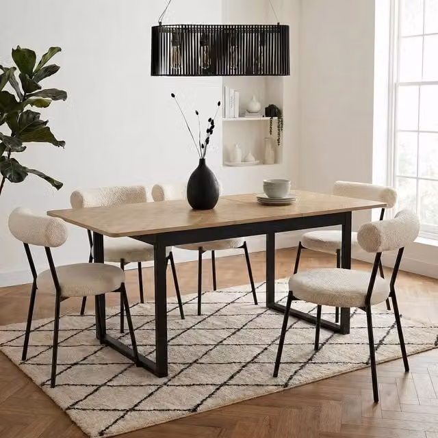 OHS Chevron Extendable Rectangular Dining Table in Light Oak and Black, 4-6 Seater