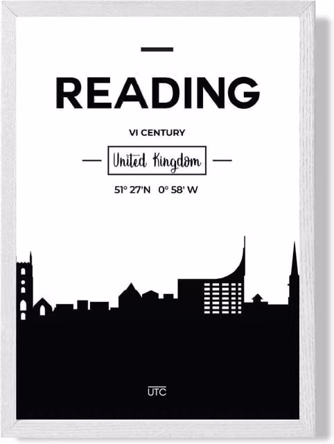 ARTZE Black and White City Skyline Framed Print, A4, White Frame