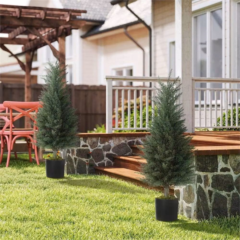 Nordara Set of 2 Green Decorative Artificial Tabletop Trees in Concrete Pots – 5