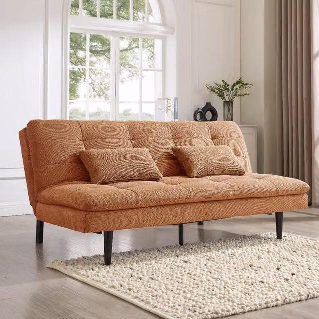 Home Detail Butterfly 3 Seater Upholstered Sofa Bed in Orange, 186 x 118 cm