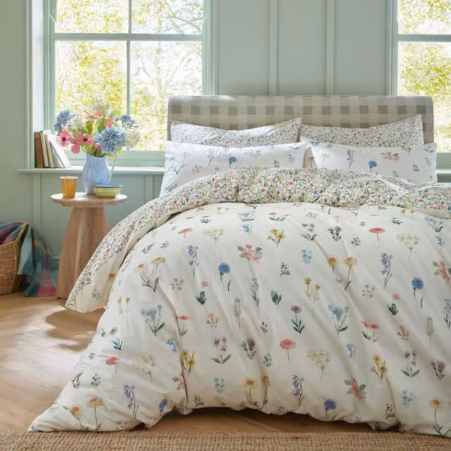 Bluebellgray Woodbridge Floral Cotton Percale Duvet Cover Bedding Set, White and Multicolour